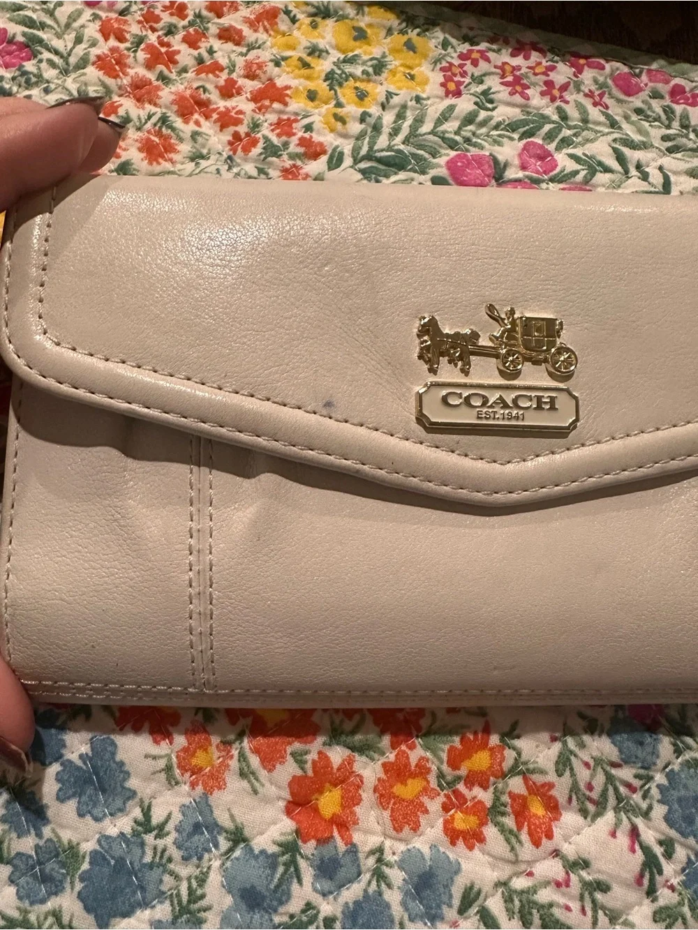 RARE Coach Madison Pleated Leather Wallet Clutch in Cream
